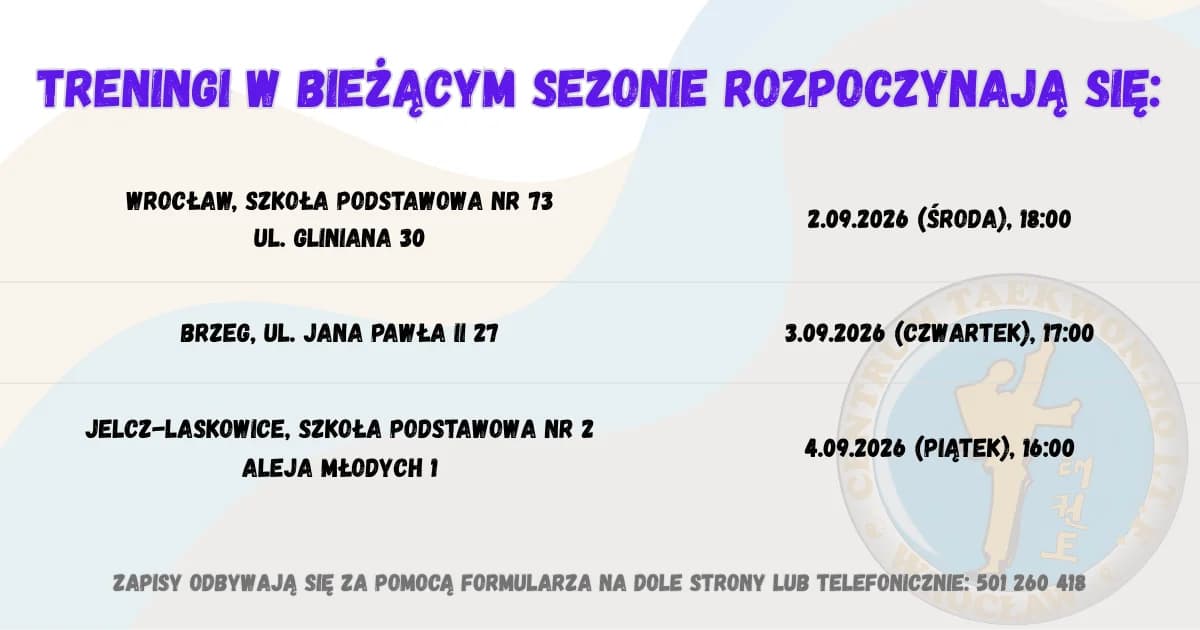 Nowy sezon Taekwon-Do we Wrocławiu, Brzegu i Jelczu-Laskowicach – zapisy na treningi rozpoczęte!